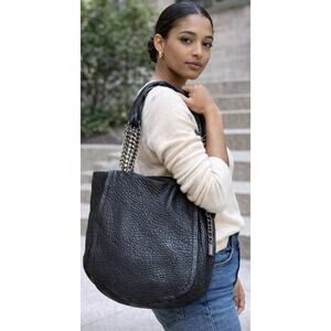 Authentic Jimmy Choo Nica Large Black Pebbled Leather Shoulder Chain Tote bag